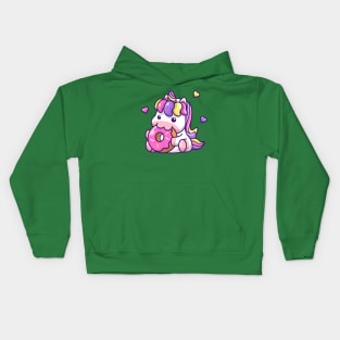 Cute Unicorn Eating Doughnut Cartoon Kids Hoodie